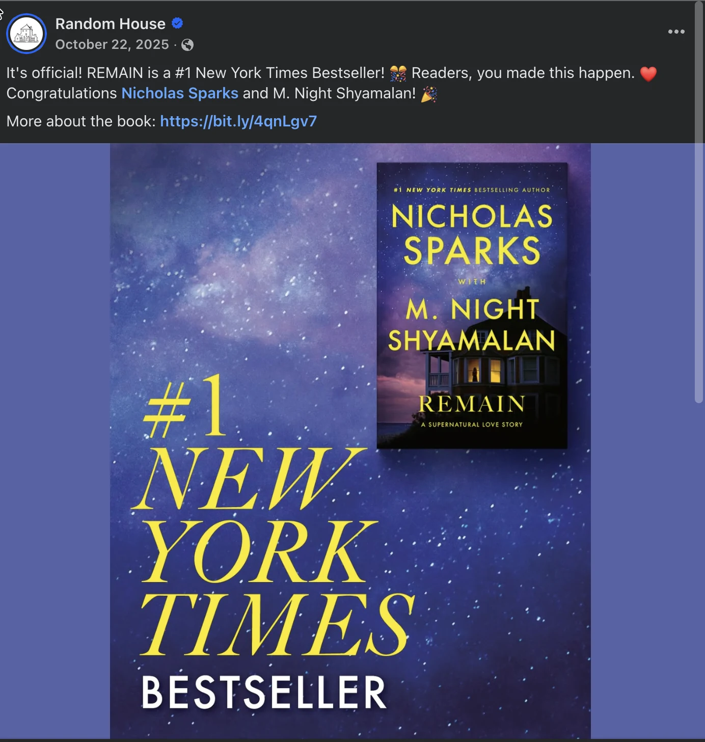 Random House celebrates Remain as a #1 New York Times bestseller