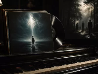 Moody piano keys and soundtrack imagery in deep shadow for a Shyamalan soundtrack guide.